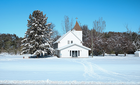 A small church in the snow in South Dakota