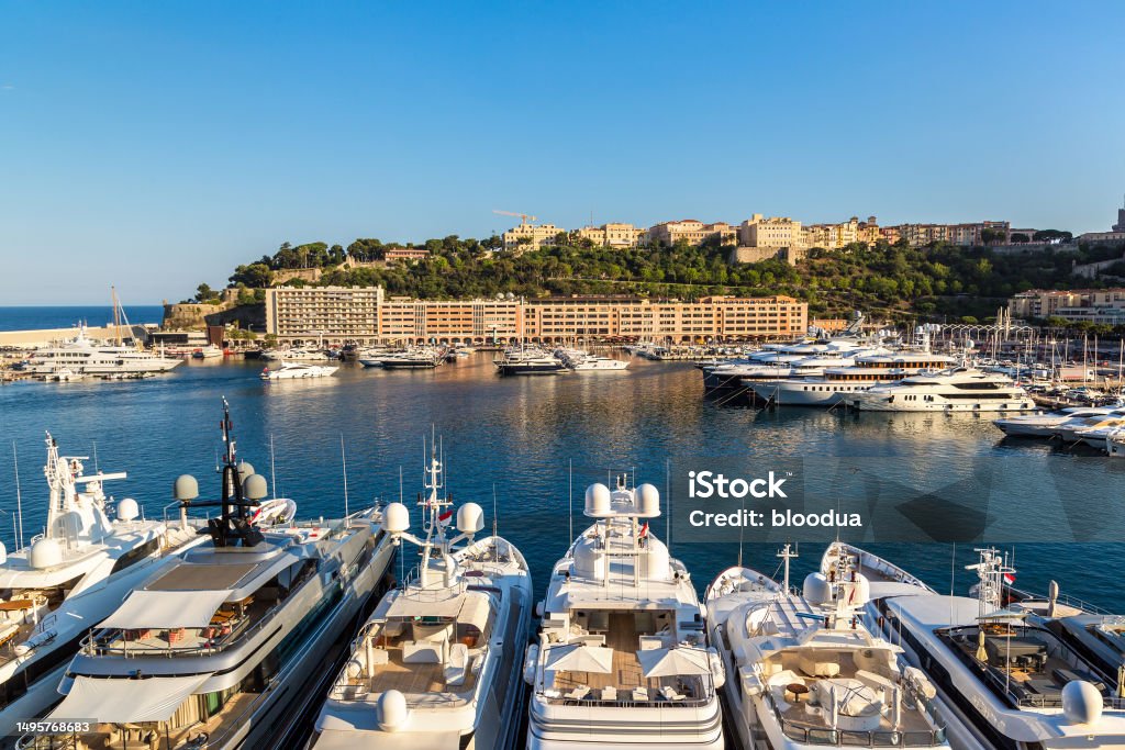 Port Hercule in Monte-Carlo Luxury port Hercule in Monte Carlo in a beautiful summer day, Monaco Monaco Stock Photo