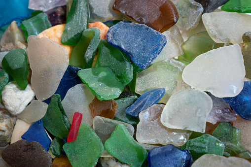 Colourful matted glass stones from the Arabian sea, Goa, India