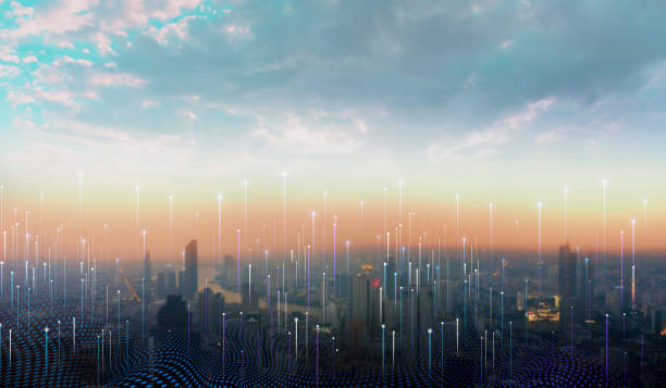 istock Modern city with wireless network connection and city scape concept. Wireless network and Connection technology concept 1495771005