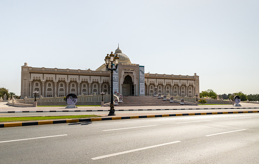 Sharjah, United Arab Emirates, March 17, 2023 : The Cultural Palace on the Cultural Square near the Sharjah Rulers Office in Sharjah city, United Arab Emirates