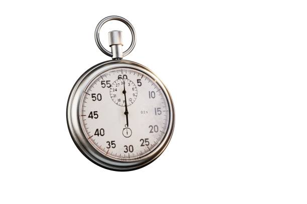 istock Classic metallic chrome mechanical analog stopwatch isolated on white background. 3d render 1495778350