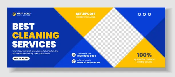 Vector illustration of Cleaning service social media cover banner design template. Corporate Cleaning service social media Cover photo Template. Cleaning service web banner design template.