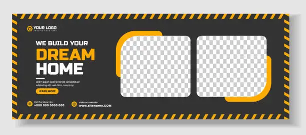 Vector illustration of Home improvement and repair construction social media cover banner design template. Corporate construction tools social media Cover photo Template. Home improvement and repair construction web banner