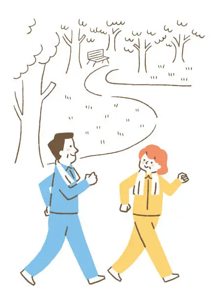 Vector illustration of Elderly couple doing physical fitness in the park _ color