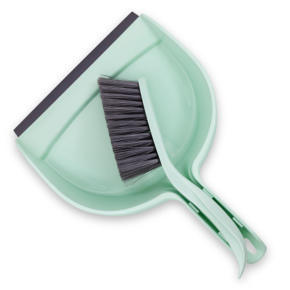 Hand broom and dustpan set, isolated on white background with clipping path. Useful item for online shopping commerce, dust and trash swept off the floor.