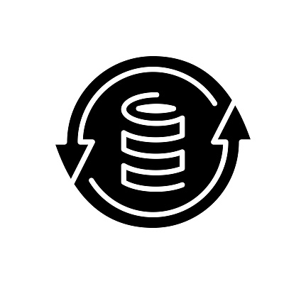 Reinvestment black filled vector icon with clean lines and minimalist design, universally applicable across various industries and contexts.
