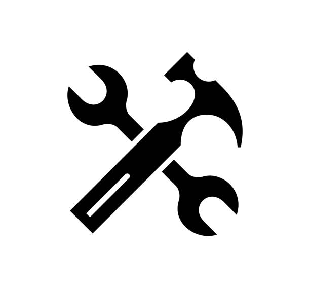Maintenance Black Filled Vector Icon Maintenance black filled vector icon with clean lines and minimalist design, universally applicable across various industries and contexts. black handyman stock illustrations