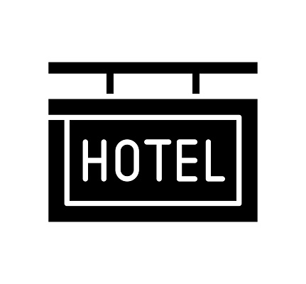 Hotel black filled vector icon with clean lines and minimalist design, universally applicable across various industries and contexts.