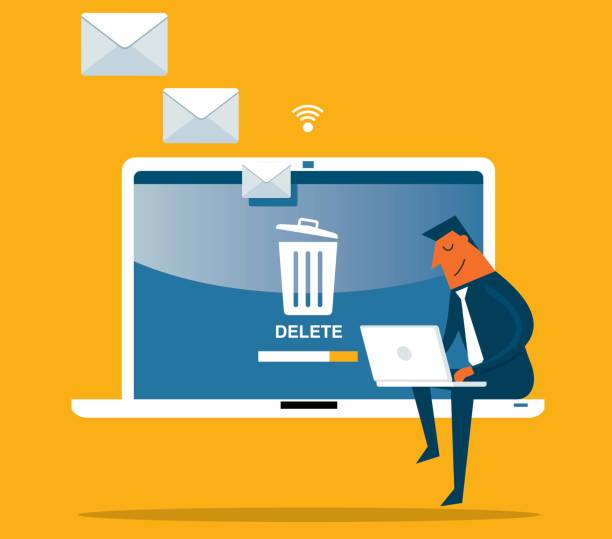 удалить файл - бизнесмен - sweeping cleaning e mail clean stock illustrations
