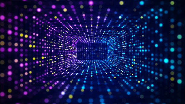 istock Abstract particle flow in cyberspace. Futuristic 3D portal. Digital technology web flow. Big data visualization. 3d rendering. 1495799611