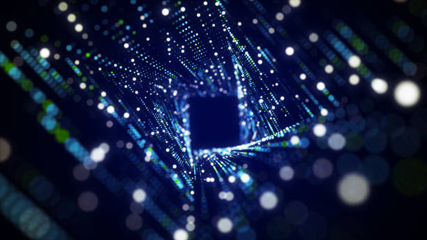 istock Futuristic particle flow in cyberspace. Abstract bend 3d portal. Digital technology web flow. Big data visualization. 3d rendering. 1495799614