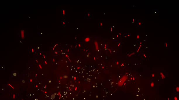 istock Dynamic fiery flying sparks on dark background. Flow of burning red particle. 3D rendering. 1495799665