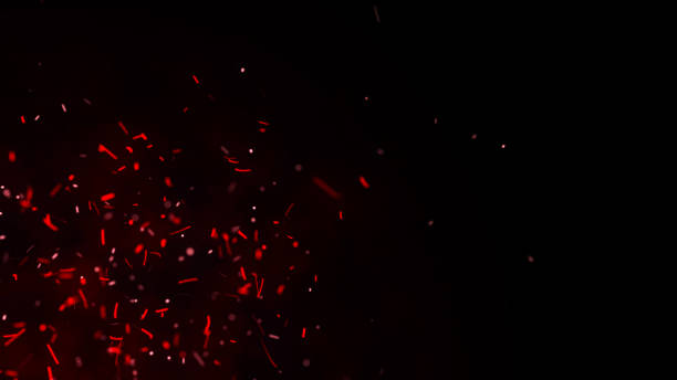 istock Dynamic fiery flying sparks on dark background. Flow of burning red particle. 3D rendering. 1495799703