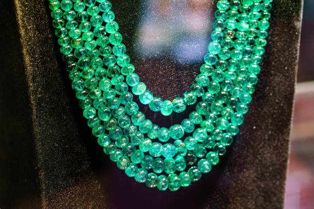 String of round beads from green nephrite stone