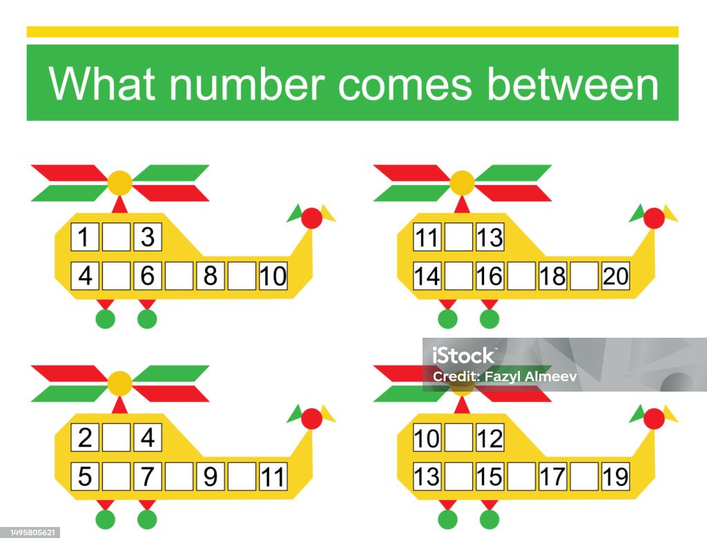 Numbers Between What Number Comes Between Math Worksheets For Kids Stock Illustration ...