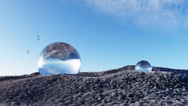 istock 3d render Surreal shaggy surface Grassland mountain landscape background in minimal concept, abstract fantastic dune, panoramic, futuristic beauty meadow.copy space, blue sky and cloudy 1495805672