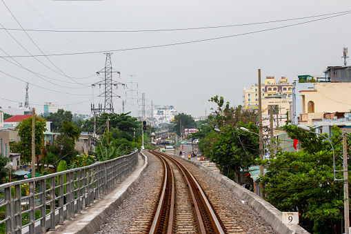 Ho Chi Minh City, Vietnam - January 3, 2022 : Railway Road On New Binh Loi Railway Bridge. New Binh Loi Railway Bridge Was Built To Replace The Old One, Which Has Been In Operation For 110.