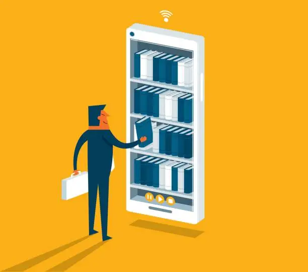 Vector illustration of Smartphone and Stack of Books - Businessman