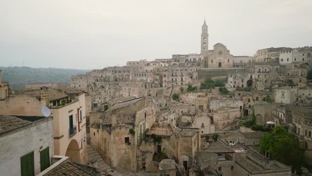 Aerial of the old buildings of Matera city in Italy during the daytime