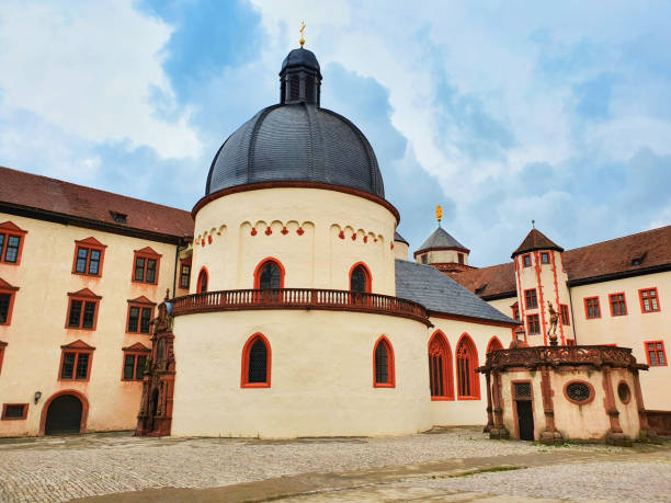 Saint Mary Church or Marienkirche at Marienberg Fortress in Wurzburg old town. Wurzburg or Wuerzburg is a city in Franconia region of Bavaria state, Germany.