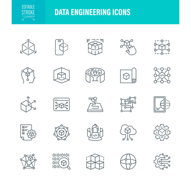 stockillustraties, clipart, cartoons en iconen met data engineering icons editable stroke - computertaal