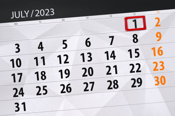 istock Calendar 2023, deadline, day, month, page, organizer, date, July, saturday, number 1 1495815719