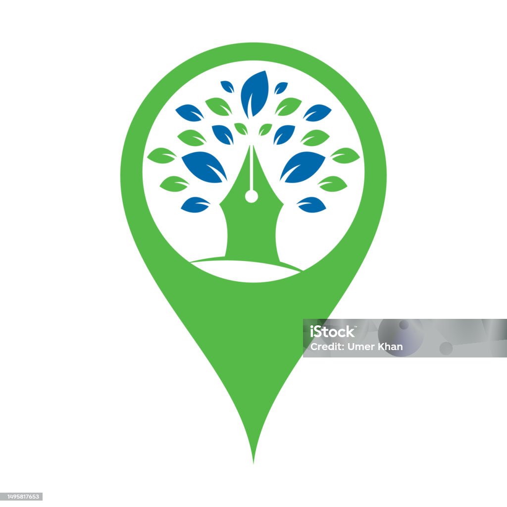 Tree Map Pin Pen Tree Map Pin Shape Concept Logo Design Template Stock Illustration ...