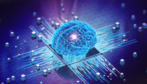 mente digitale. concetto di intelligenza artificiale del cervello - data center network server cyberspace foto e immagini stock