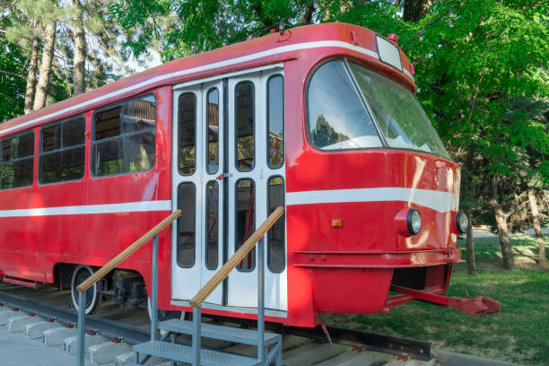 istock red old tram in Taganrog city park 1495824111