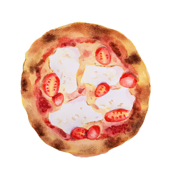istock Margarita pizza. Hand drawn watercolor 1495826905