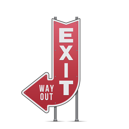 The arrow sign pointing left. Traffic sign ''Exit way out'' .