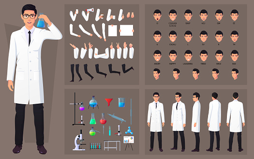 Scientist Chemist character Creation Set with Man wearing White Lab Coat