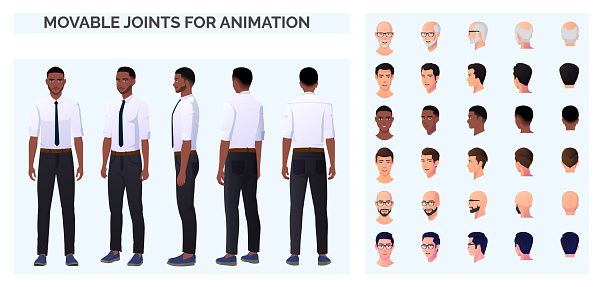 Business Man Character Creation Pack with man wearing Formal Shirt and Pants, Various ethnicities and Races premium Vector