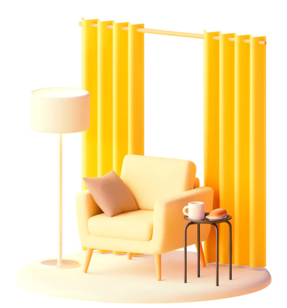 Vector Sessel mit Beistelltisch und Vorhängen – Vektorgrafik