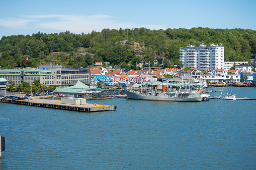 Sandefjord, Norway - August 10 2022: Piers of Sandefjord port.
