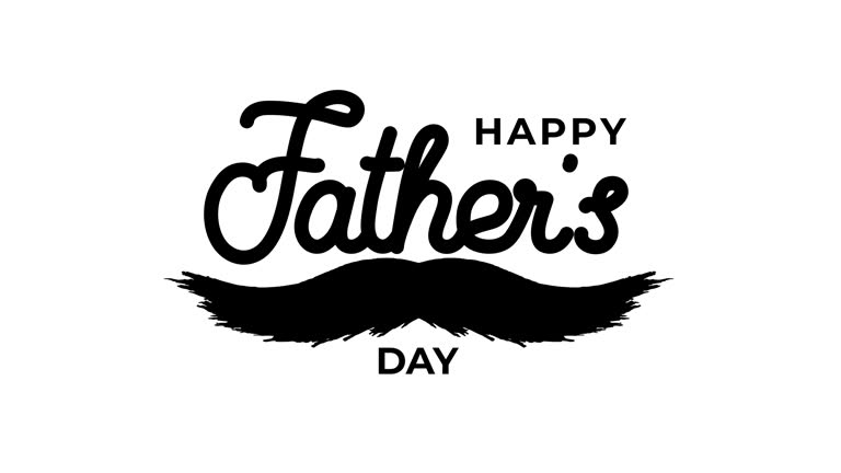 Happy Fathers Day Animation Text handwritten style on alpha channel background with mustache. Great for fathers day celebration. 4k video greeting card.