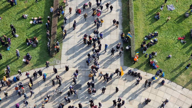 View from top of people in the park