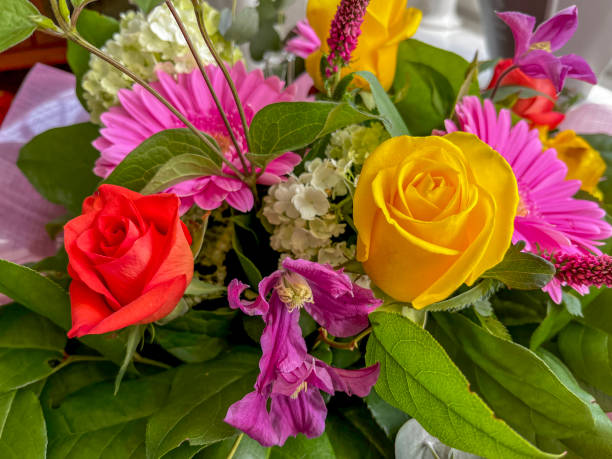 Flowers in bouquet close up