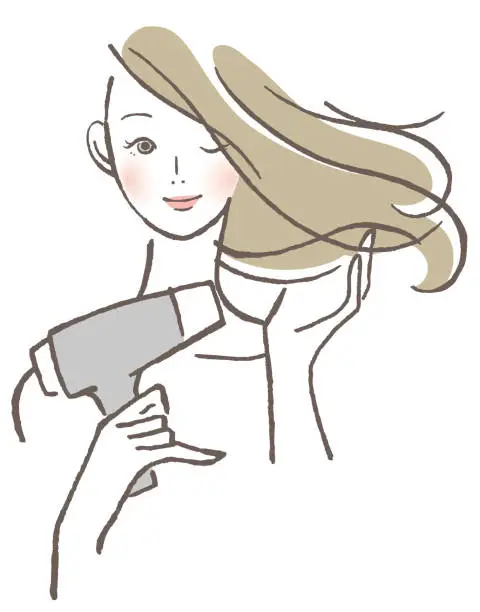 Vector illustration of woman using hair dryer