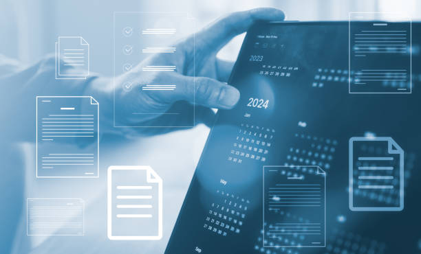 istock Concept of time management financial planning and reminder for 2024. man using computer tablet calendar 2024, business planning marketing and investment, schedule appointment meeting paperless concept 1495853422