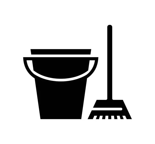 Vector illustration of Mop Up Black Filled Vector Icon