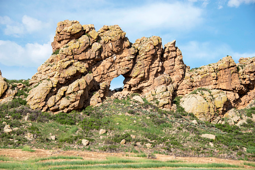 Keyhole rock formation on popular Devils Backbone hiking trail in Loveland, CO., USA