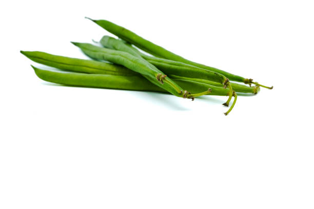 Fresh green beans isolated on a white background with copy space.