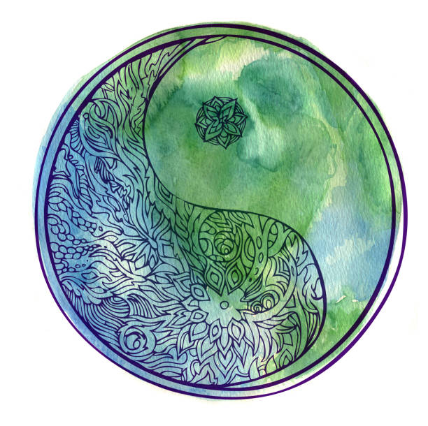 ilustrações, clipart, desenhos animados e ícones de planeta equilibrado - yin yang symbol earth symbols of peace balance