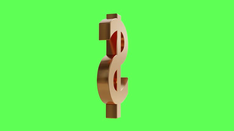 Golden Dollar Sign Rotating Isolated On Green Background