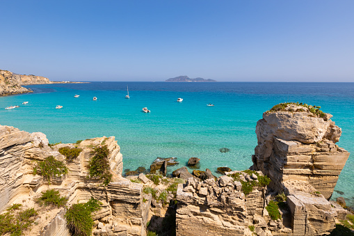 Stunning view of granite reefs and emerald sea of Lavezzi Island, Corsica, France