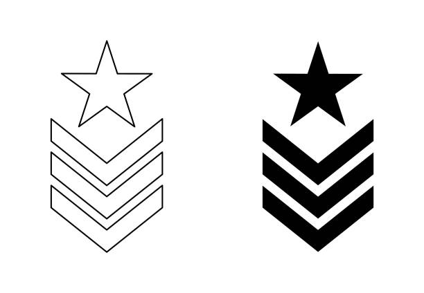 ilustraciones, imágenes clip art, dibujos animados e iconos de stock de silueta de contorno icono de rango militar aislado sobre fondo blanco - casco militar