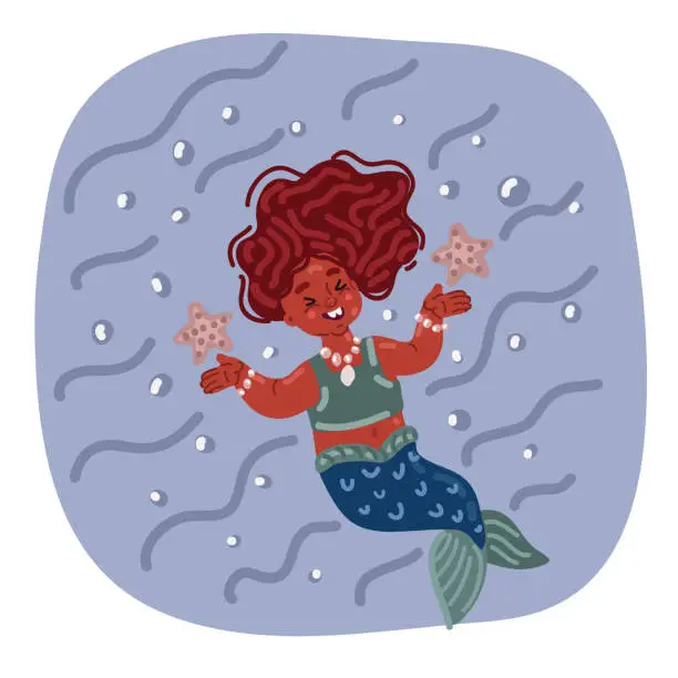 Vector illustration of Vector illustration of Mermaid Afro Character Mythical Girl Little Nymph