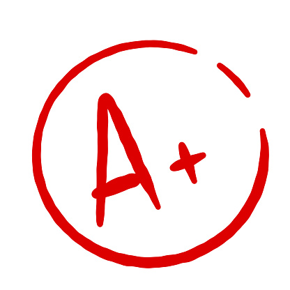 A Plus Red Grade Mark. School excellent test and exam. Red icon in circle